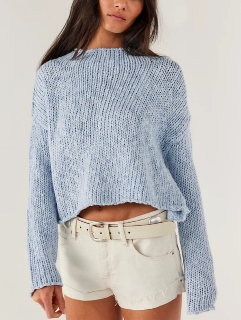 Free People Opal Rollneck Knit Sweater SzL Cashmere Blue